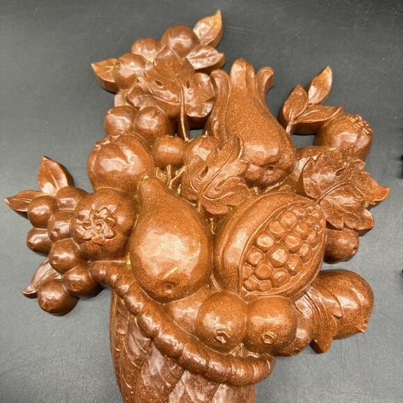 Set 2 Vintage Syrocco MCM Wall Hanging Plaques 16" Cornucopia Fruit Flower 1965 - Picture 2 of 13